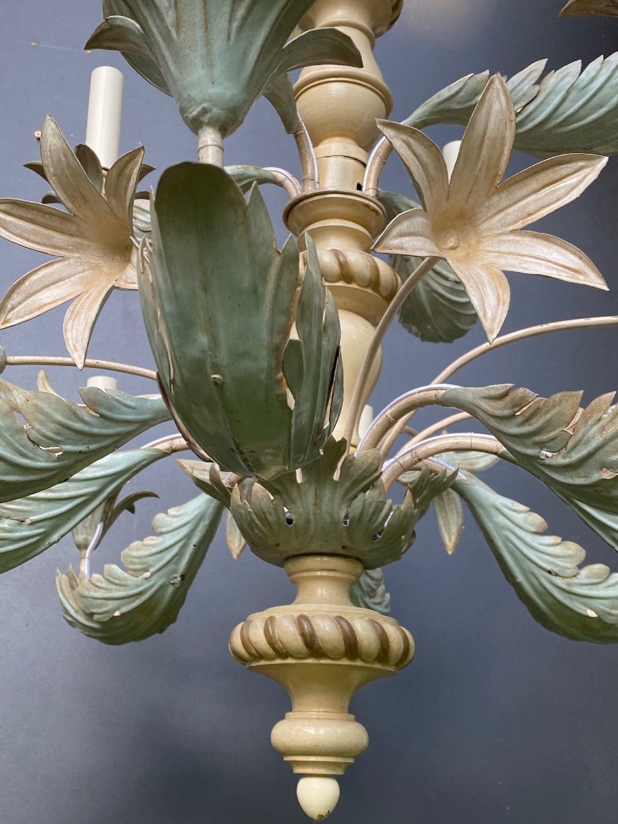 Maison Baguès Chandelier In Painted Wood And Repoussé Metal-photo-2