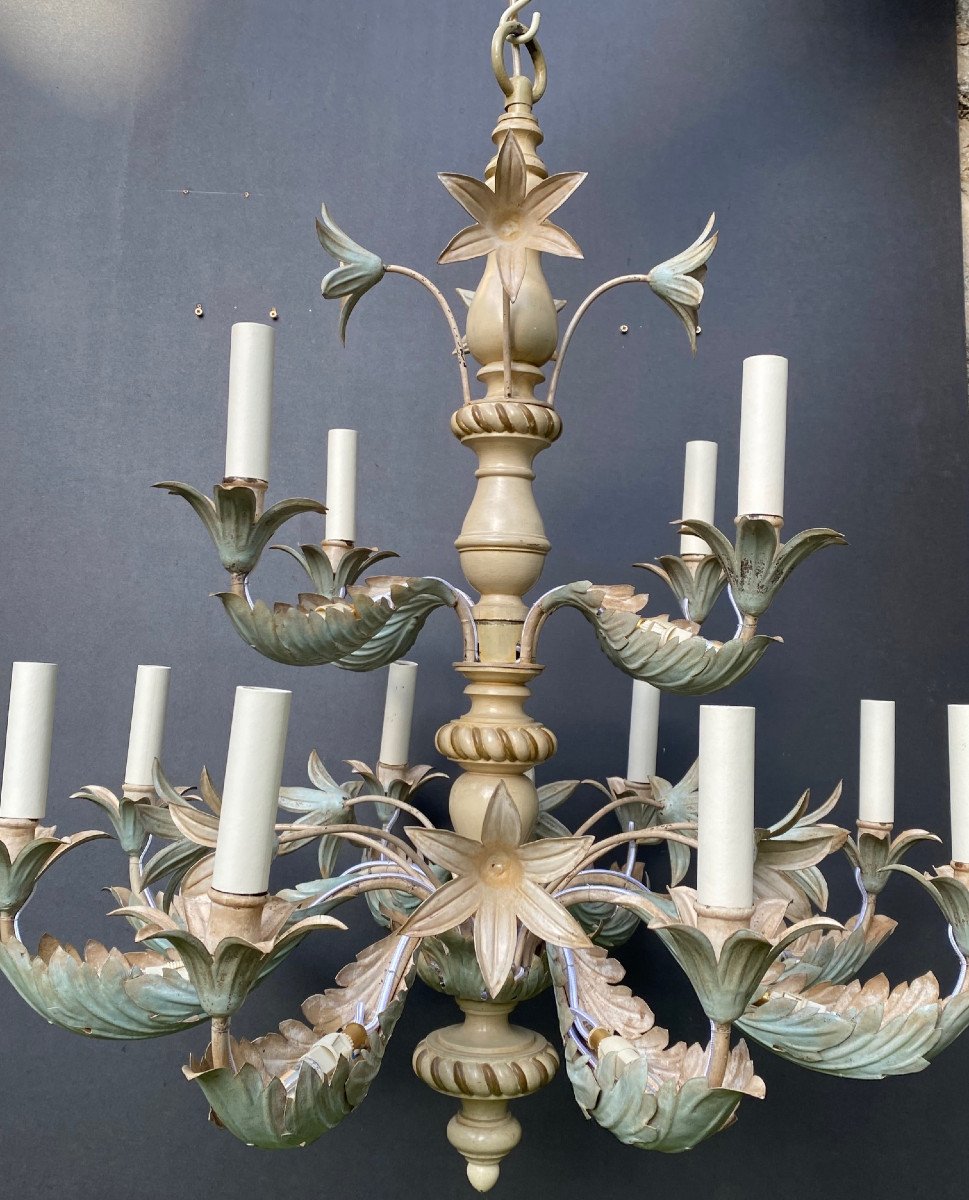 Maison Baguès Chandelier In Painted Wood And Repoussé Metal-photo-3