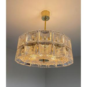 Lustre En Verre Et Laiton Carl Fagerlund / Orrefors