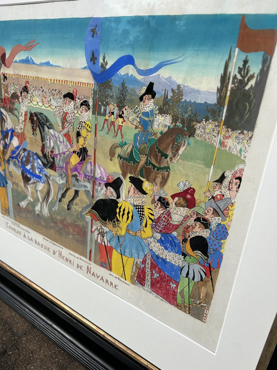 Gouache By Paul Mirat - "race For The Ring Of Henry Of Navarre"-photo-2