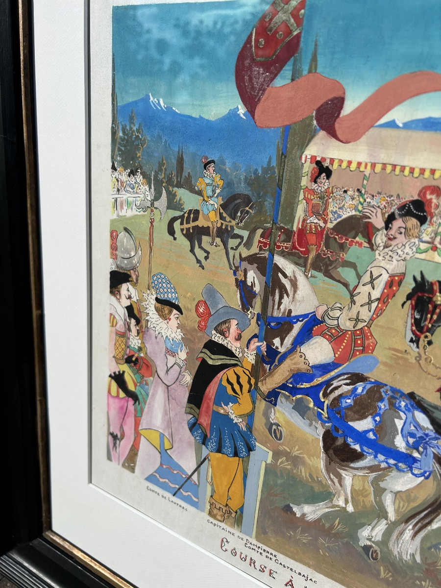 Gouache By Paul Mirat - "race For The Ring Of Henry Of Navarre"-photo-4
