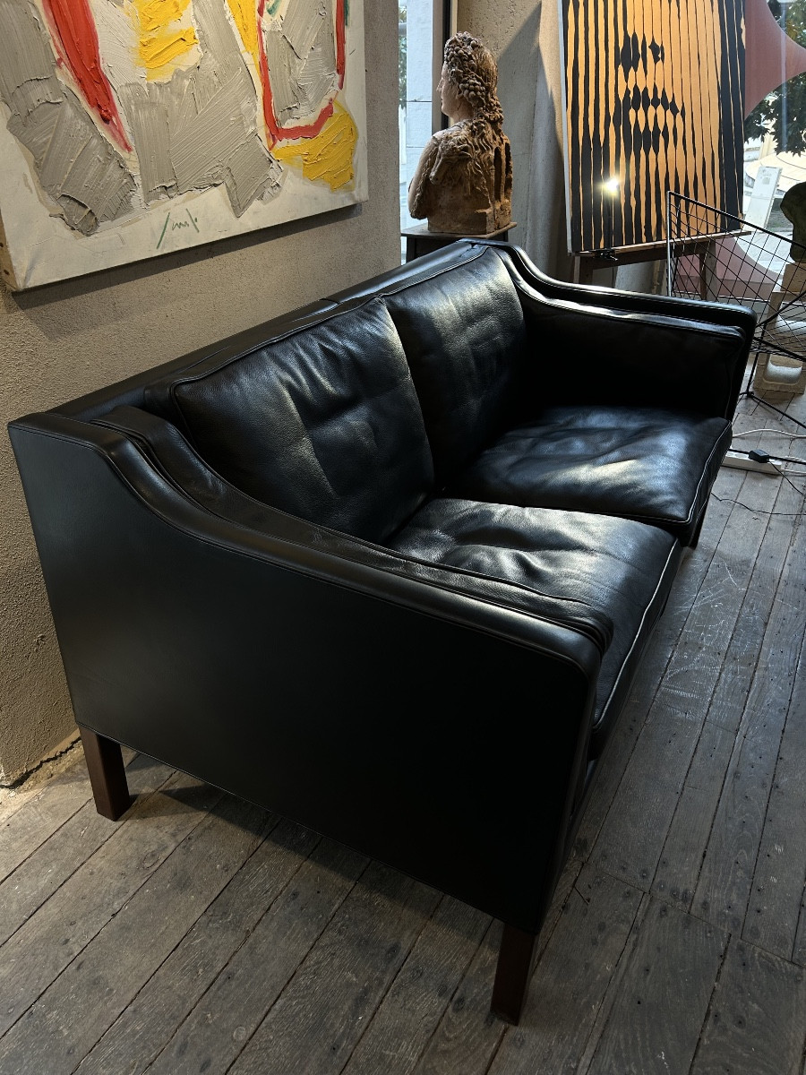 Borge Mogensen - canapé 2 places en cuir noir -photo-1