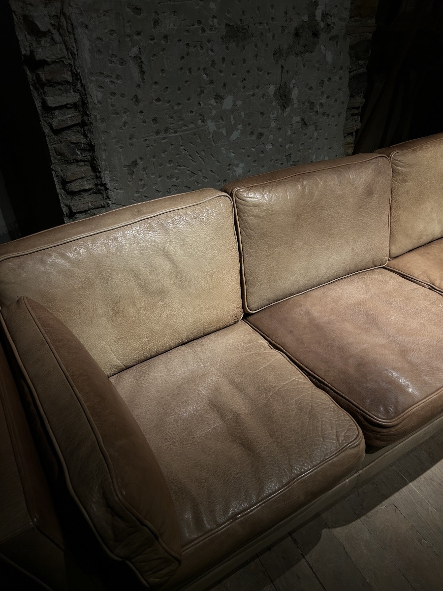 Danish 3-seater Leather Sofa - 1970-photo-4
