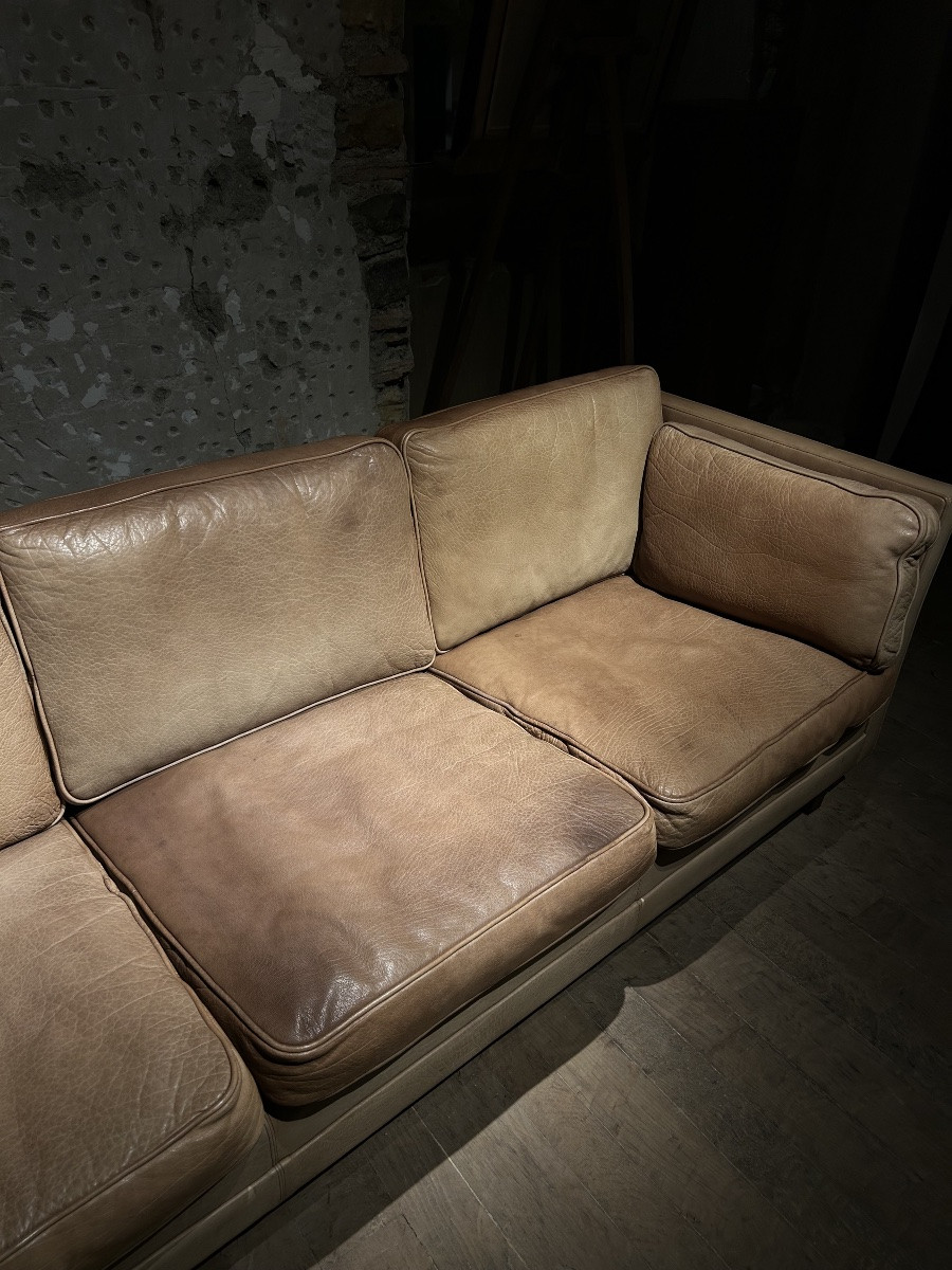 Danish 3-seater Leather Sofa - 1970-photo-1