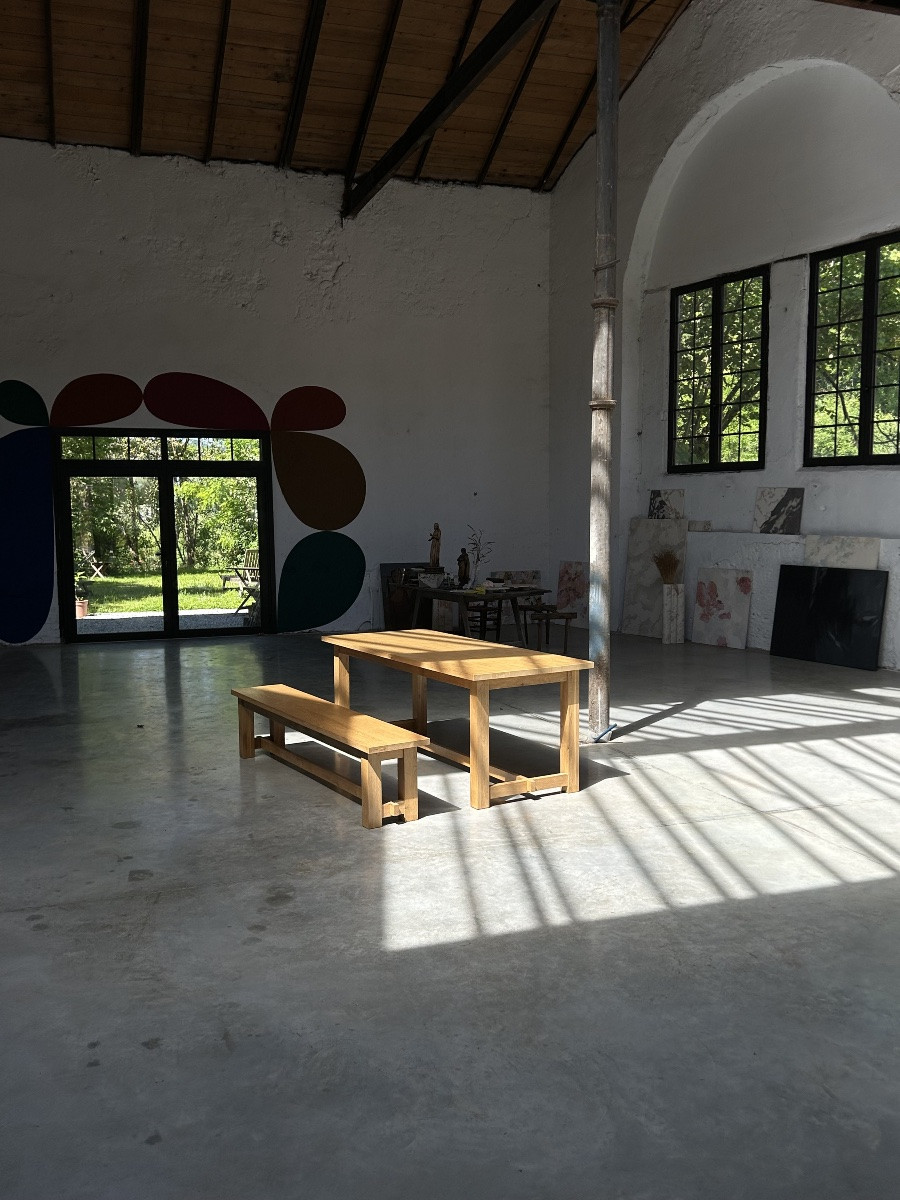 Table et banc en chêne blond-photo-3