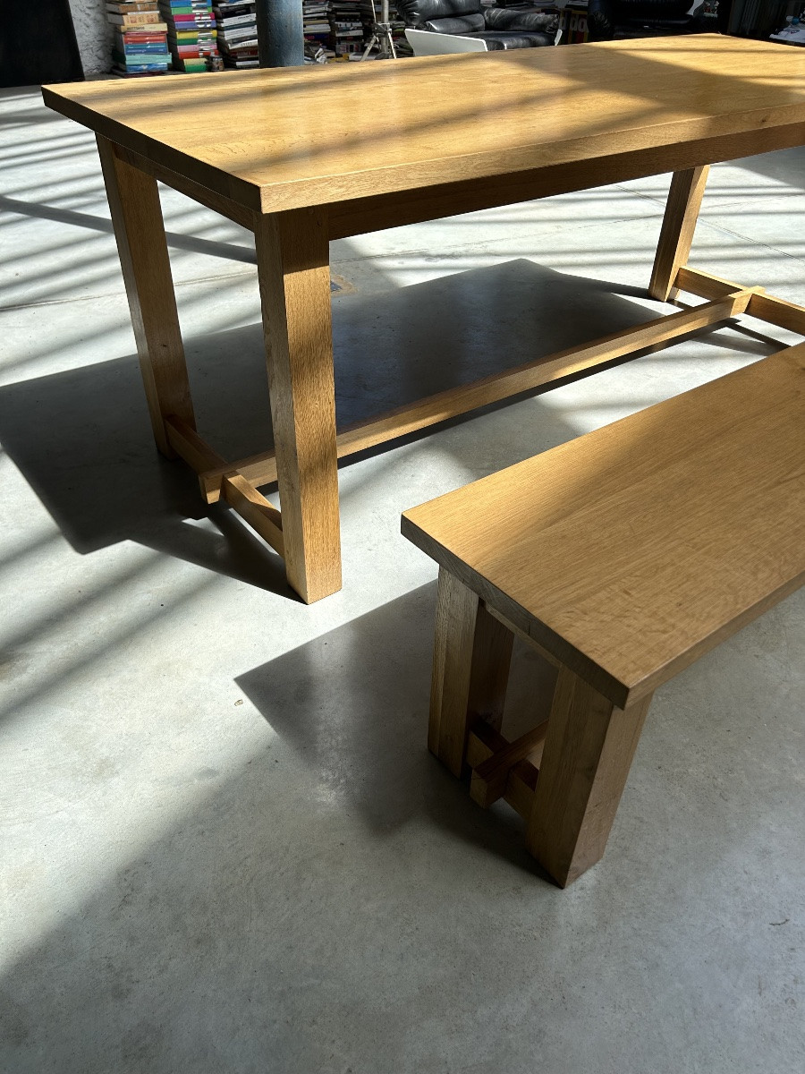 Table et banc en chêne blond-photo-4