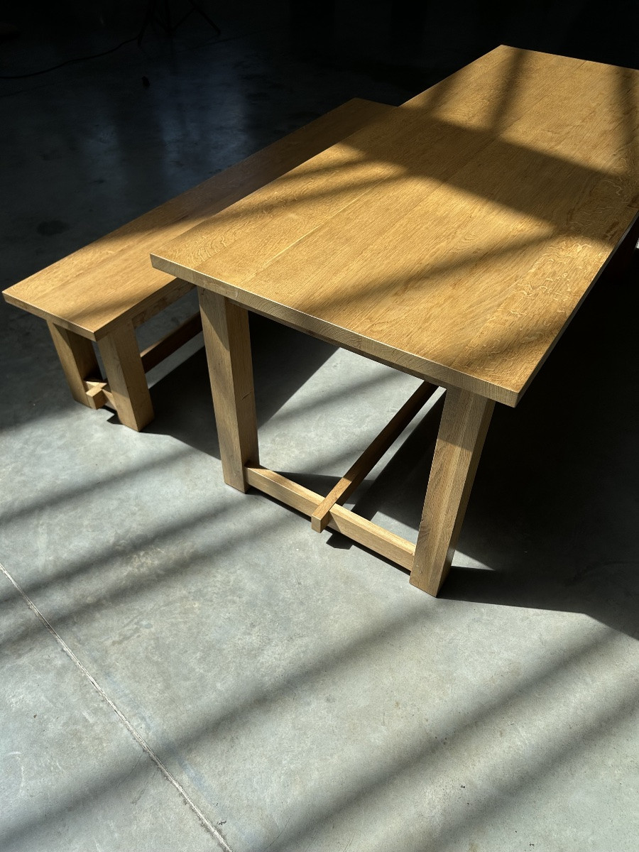 Table et banc en chêne blond-photo-7