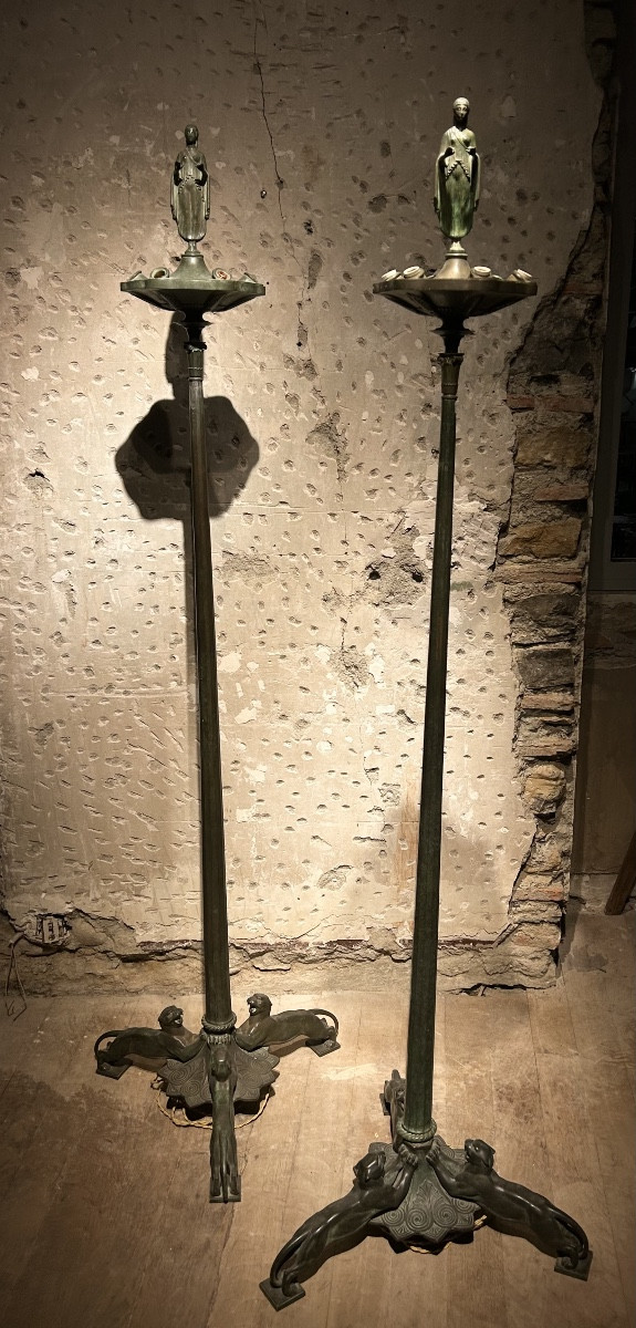 Pair Of Antique-style Bronze Floor Lamps 