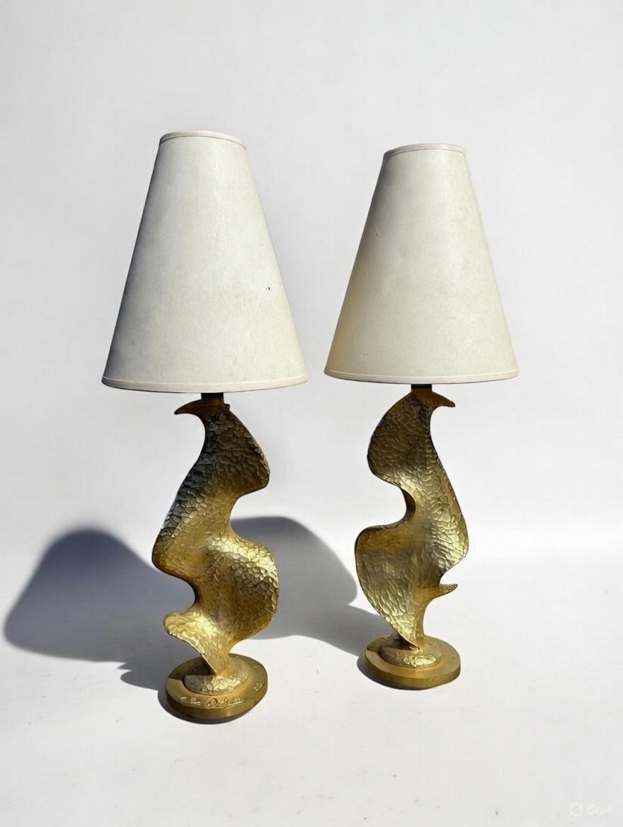 Paire de lampes de Nicolas de Wael en bronze doré -photo-2