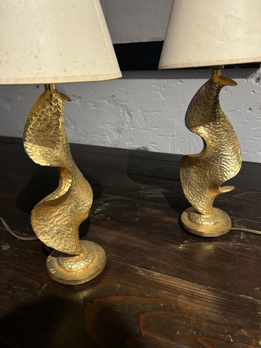 Paire de lampes de Nicolas de Wael en bronze doré -photo-1