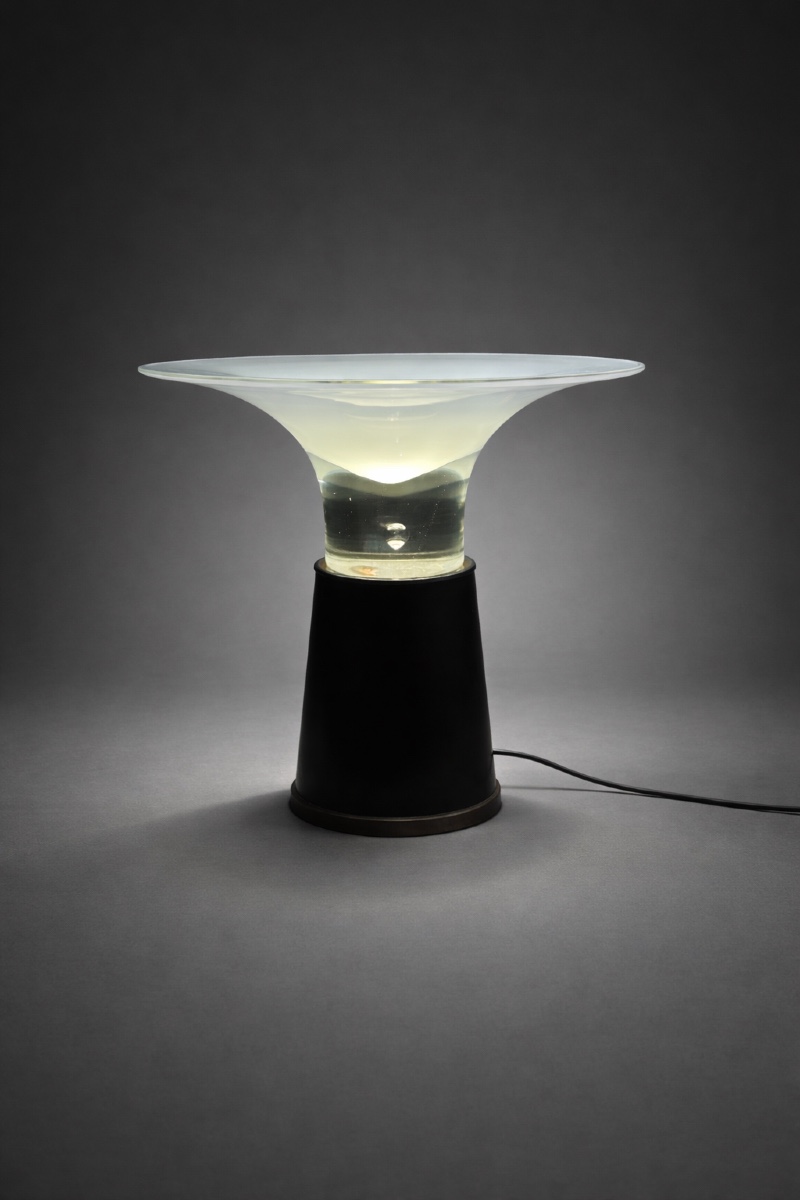 Vistosi - Leather And Glass Lamp Circa 1970-photo-1