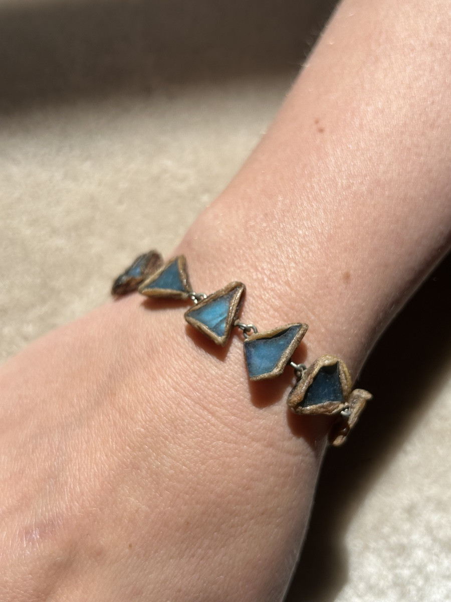 LINE VAUTRIN - BRACELET EN TALOSEL NOIR ET VERRES BLEU, 1960-photo-1