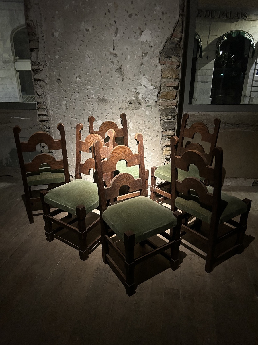 Série de 6 chaises art deco en chêne des années 40