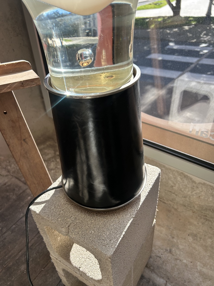Vistosi - Leather And Glass Lamp Circa 1970-photo-2