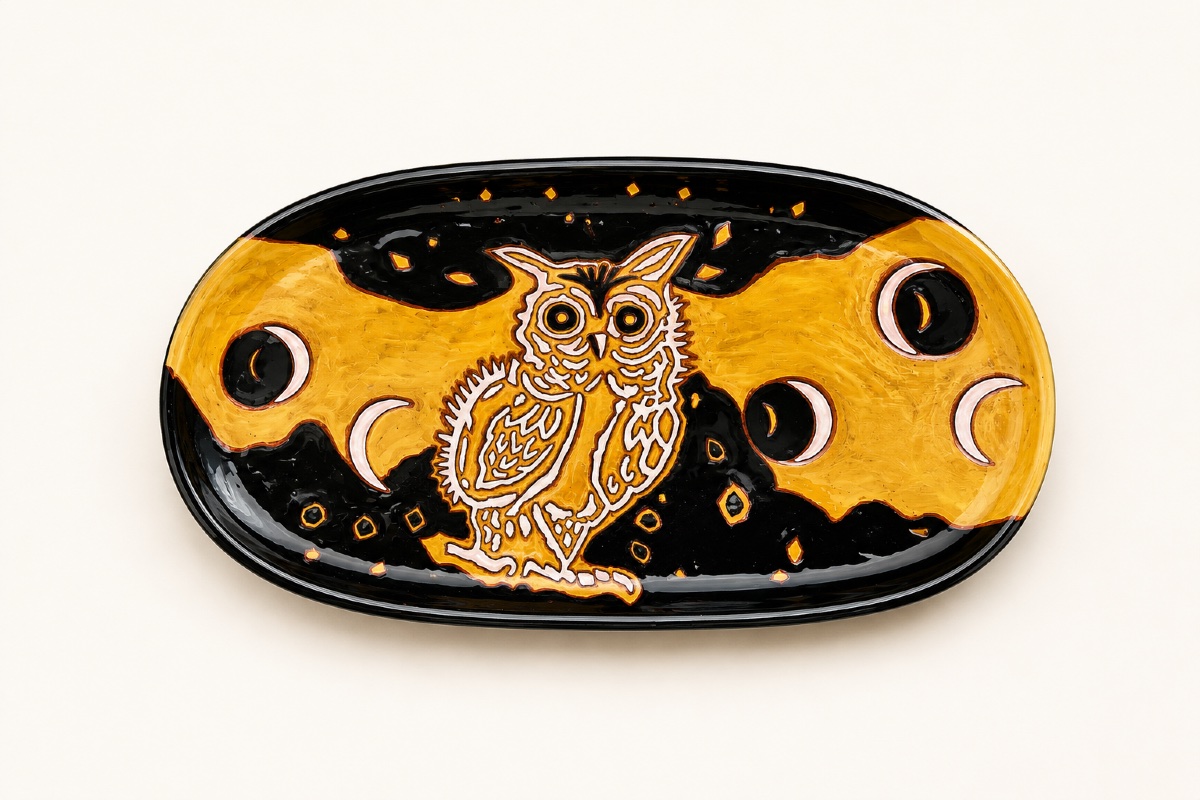 Jean Lurcat - Plat à décor de chouette et d’astres