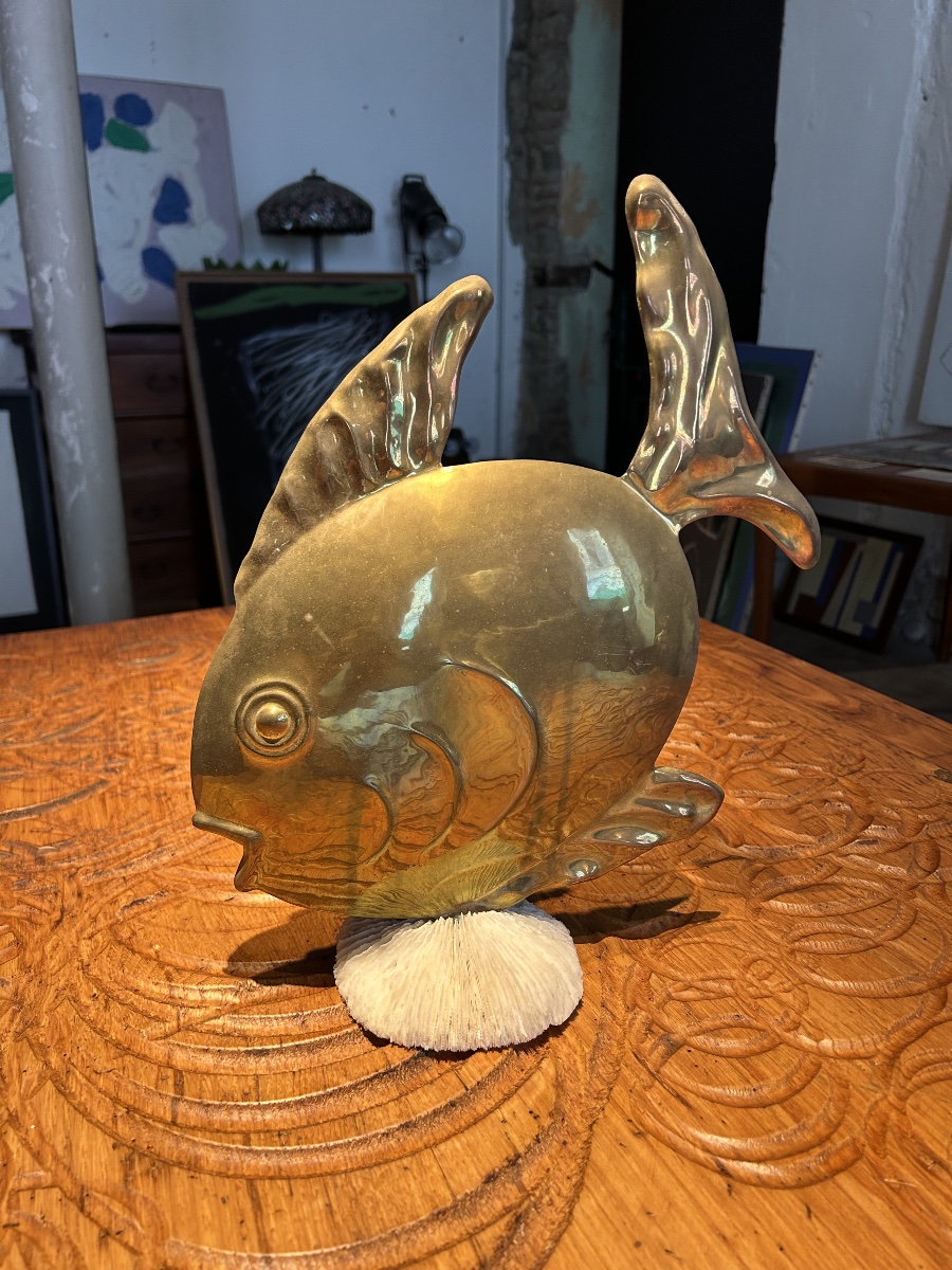 Sandro Petit - Sculpture poisson en laiton et corail-photo-2