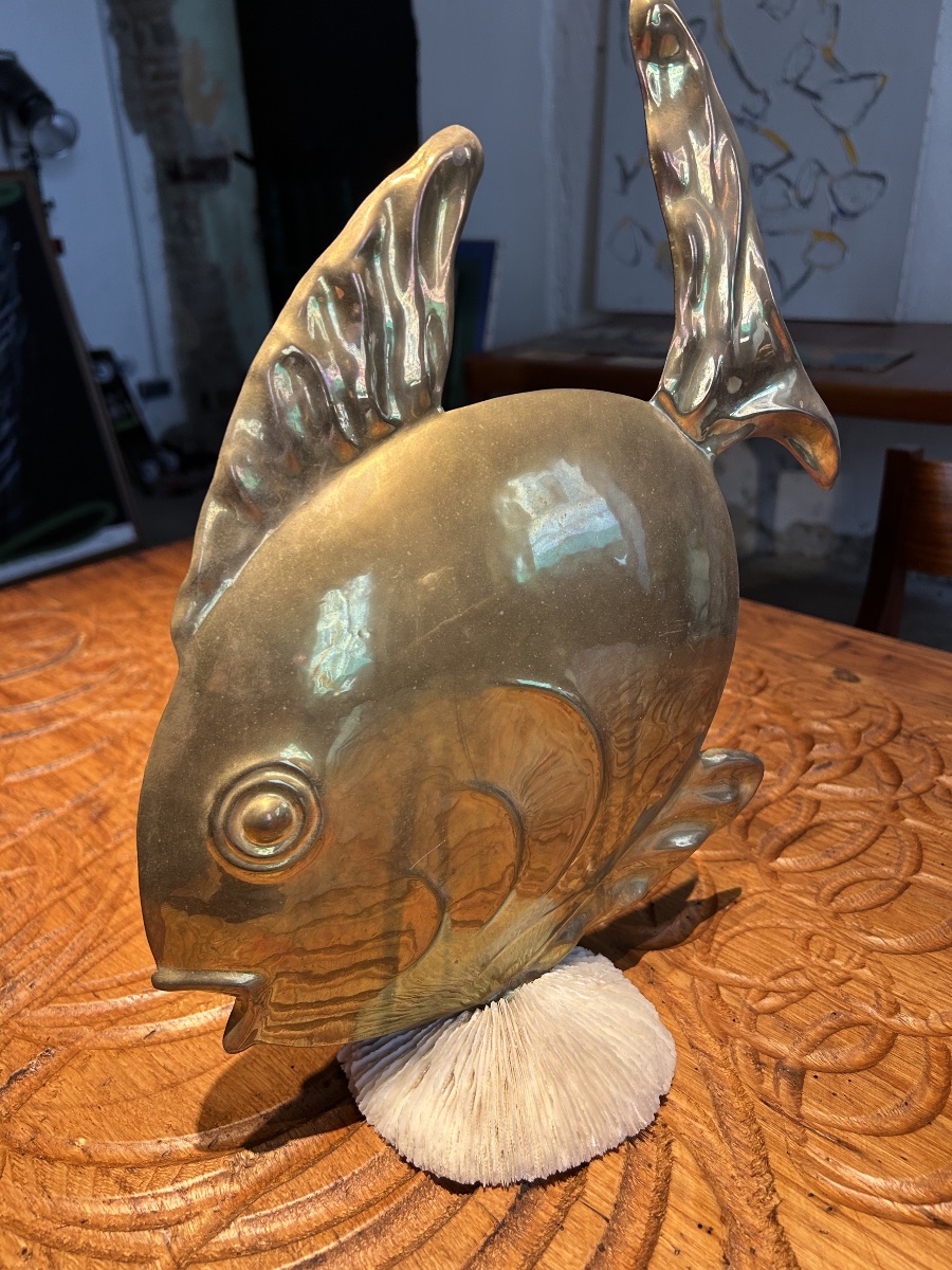 Sandro Petit - Sculpture poisson en laiton et corail-photo-3