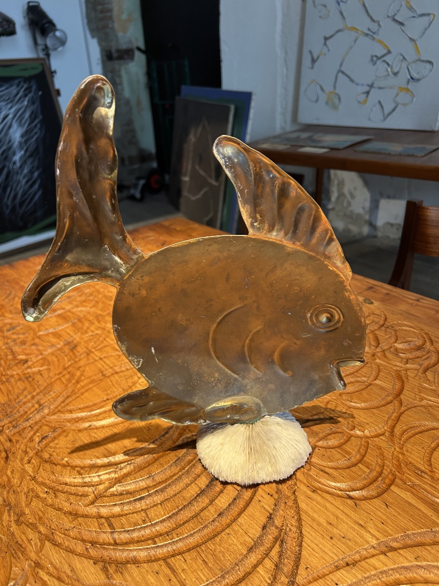 Sandro Petit - Sculpture poisson en laiton et corail-photo-4