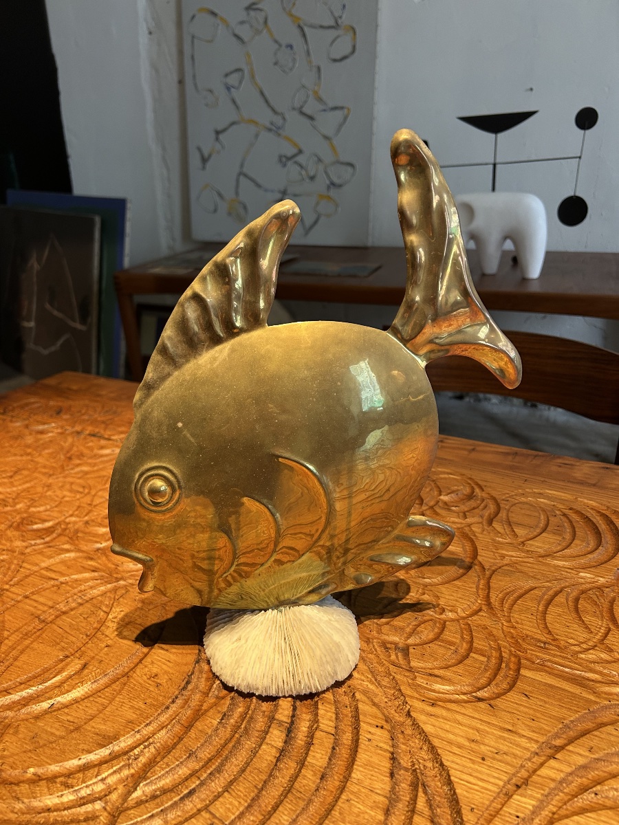 Sandro Petit - Sculpture poisson en laiton et corail
