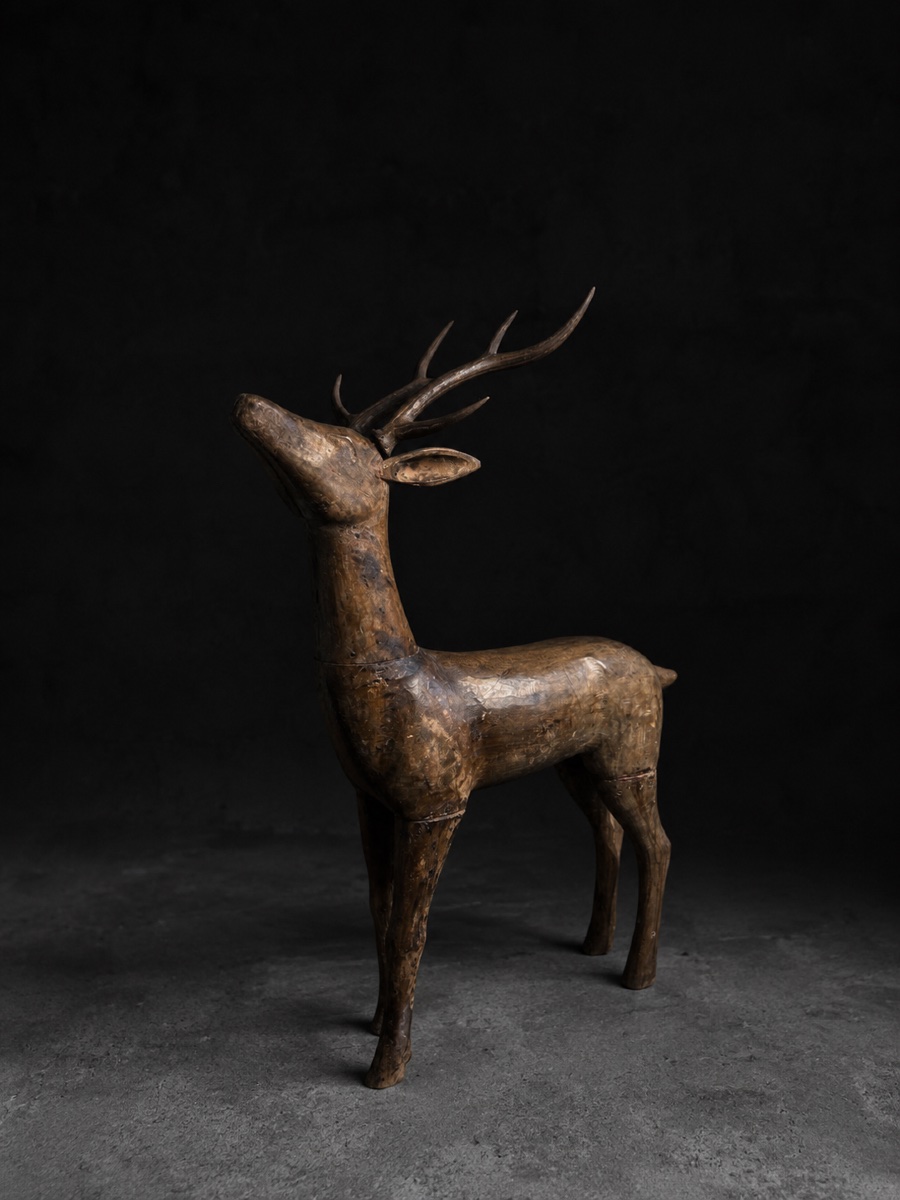 Grande sculpture de cerf forêt noir fin 19e-photo-4