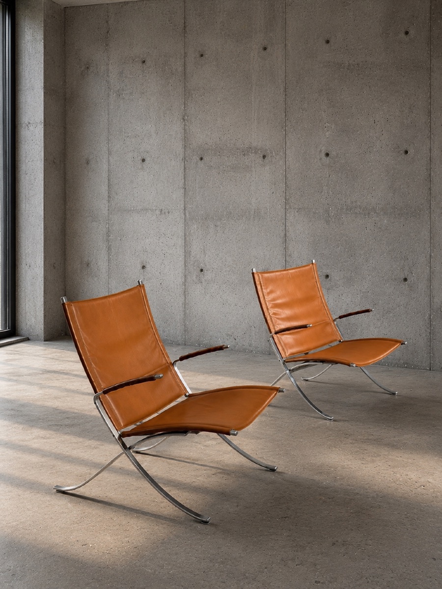 Fabricius & Kastholm - Paire de Fauteuils F82 en cuir fauve, circa 1960-photo-4