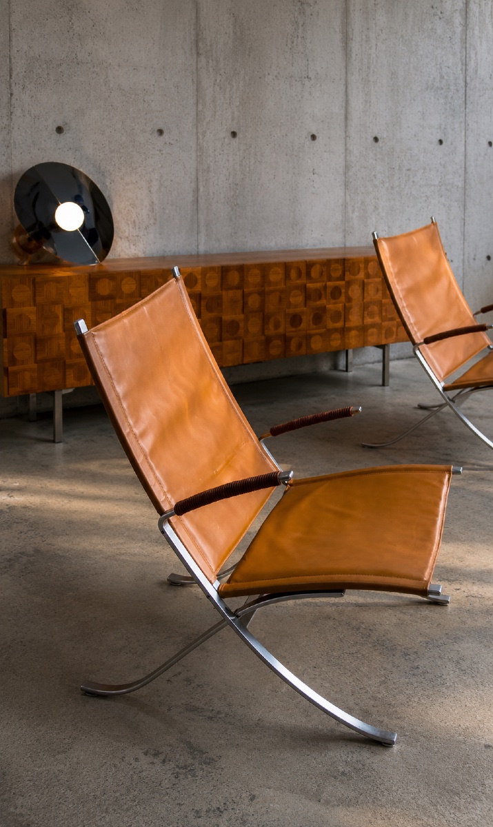 Fabricius & Kastholm - Paire de Fauteuils F82 en cuir fauve, circa 1960-photo-1