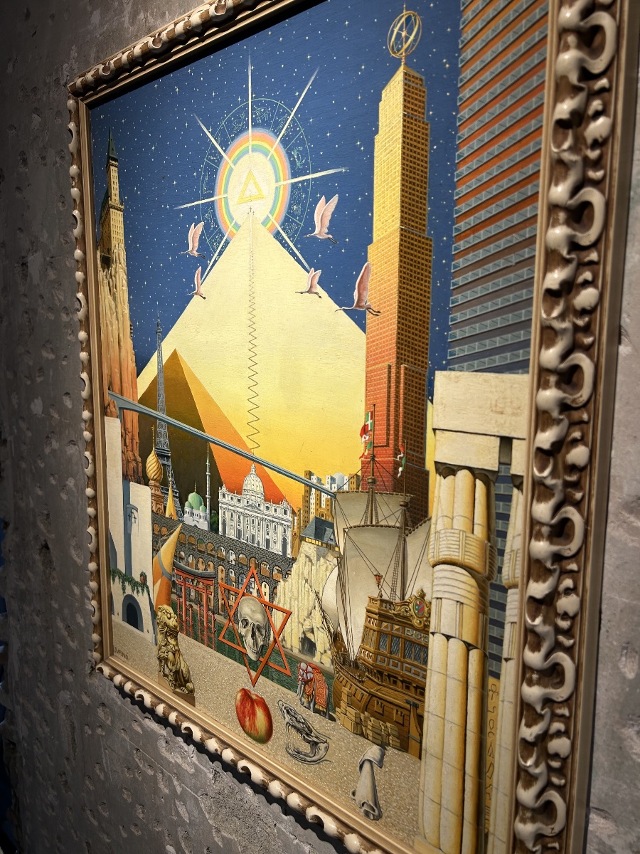 Tableau surréaliste ésotérique Espagnol « Fantaisie avec des cigognes roses »-photo-7