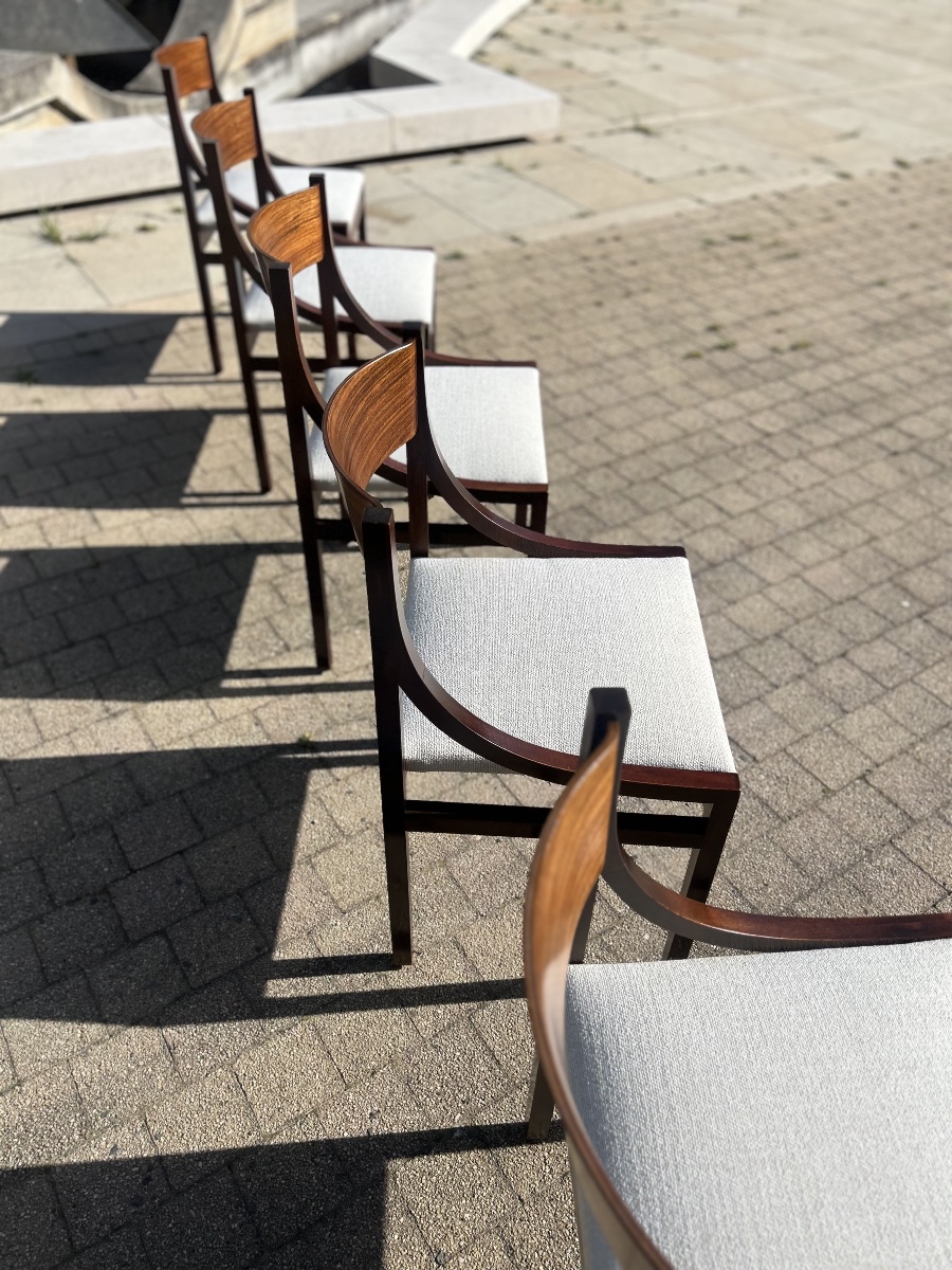 SILVIO CAVATORTA - SUITE DE 6 CHAISES EN PALISSANDRE-photo-5