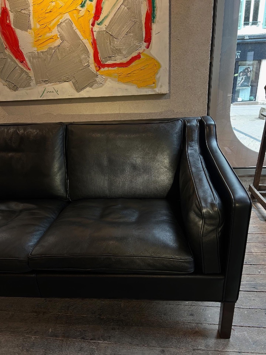 Black Leather 2-seater Sofa By Børge Mogensen, 1970-photo-3