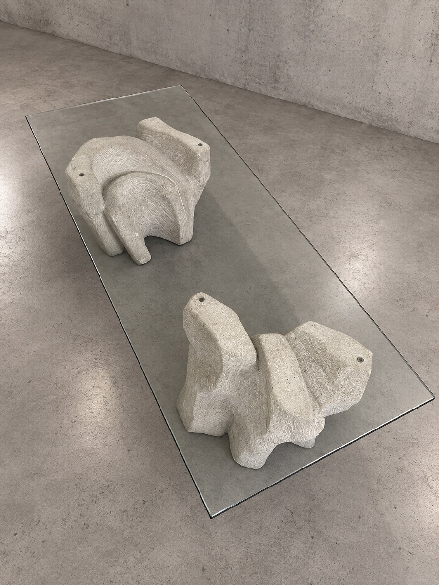 Coffee Table By The Sculptor Giandomenico Sandri, Made Of White Vicenza Stone-photo-2
