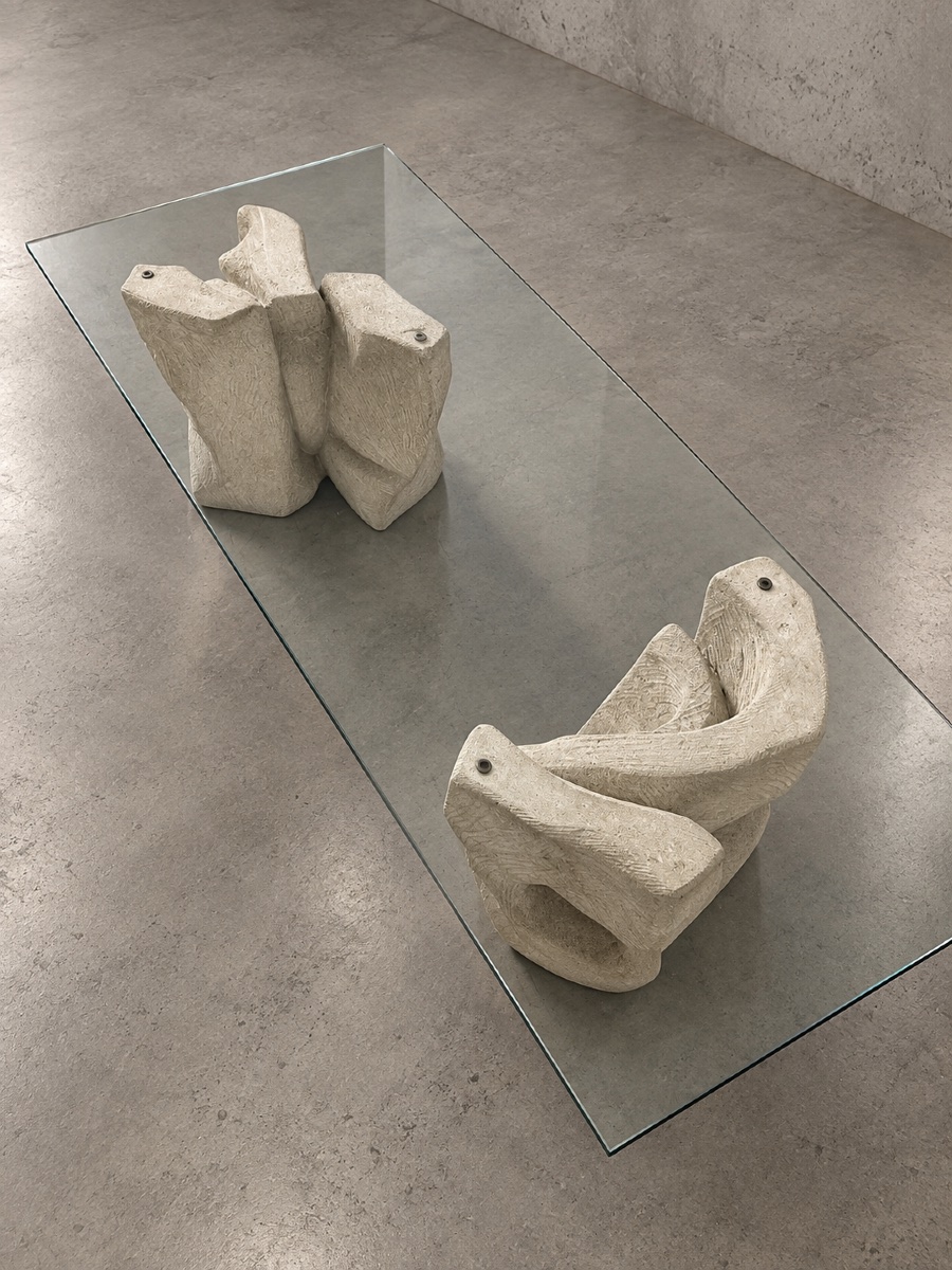 Coffee Table By The Sculptor Giandomenico Sandri, Made Of White Vicenza Stone-photo-3