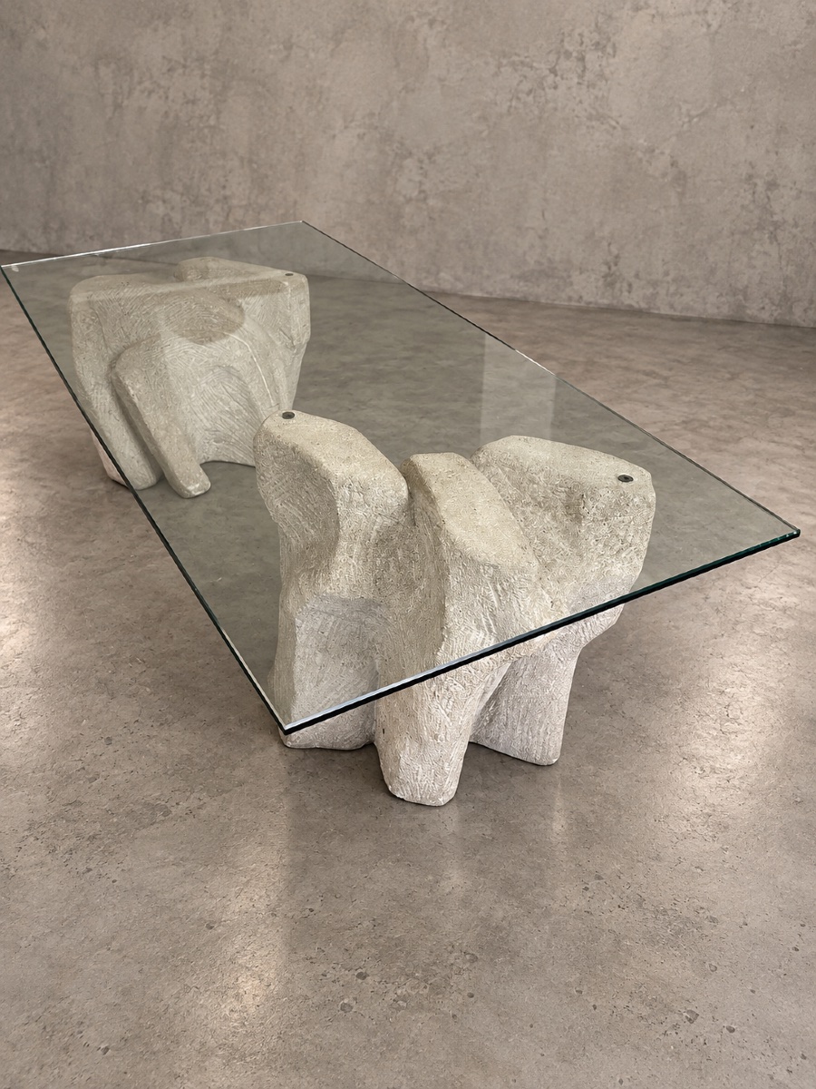 Coffee Table By The Sculptor Giandomenico Sandri, Made Of White Vicenza Stone