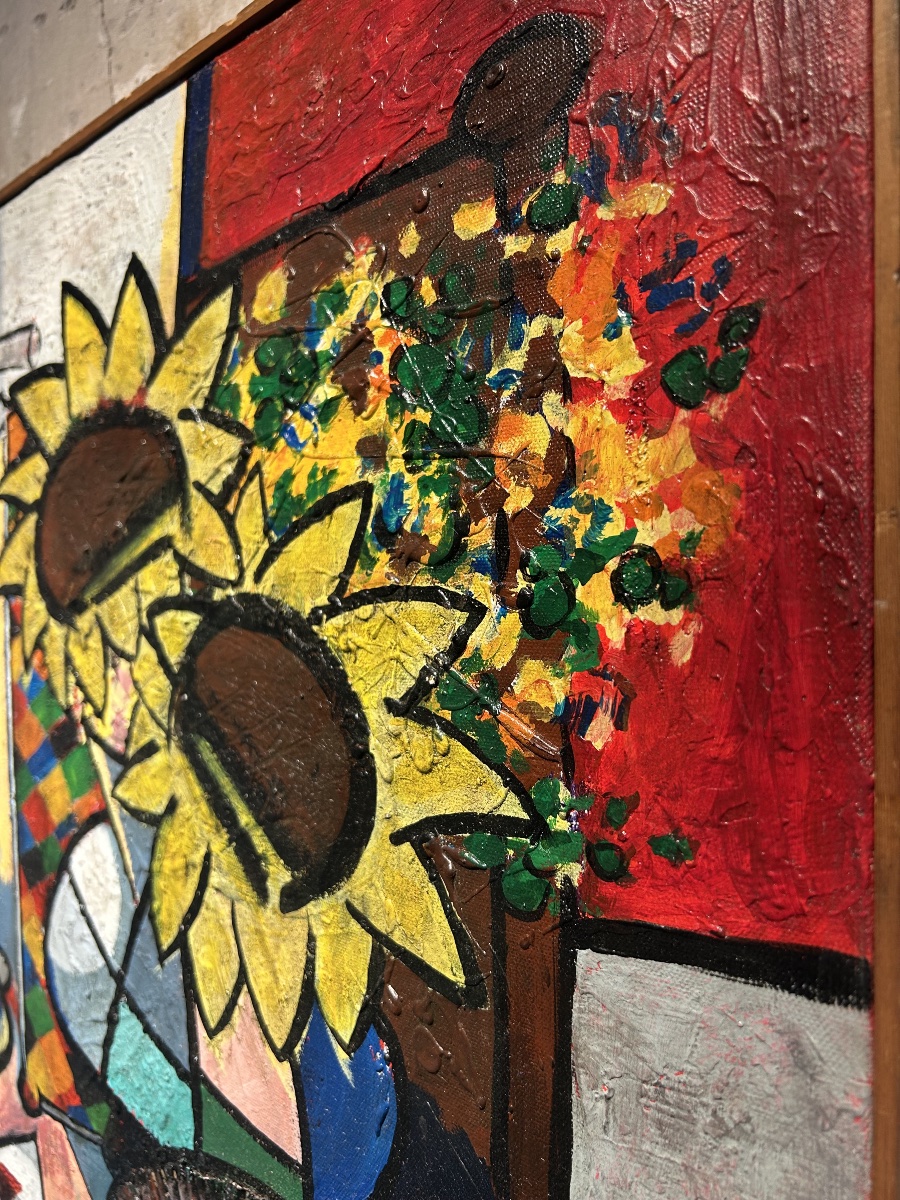 Claude Venard - Nature morte aux tournesols-photo-3