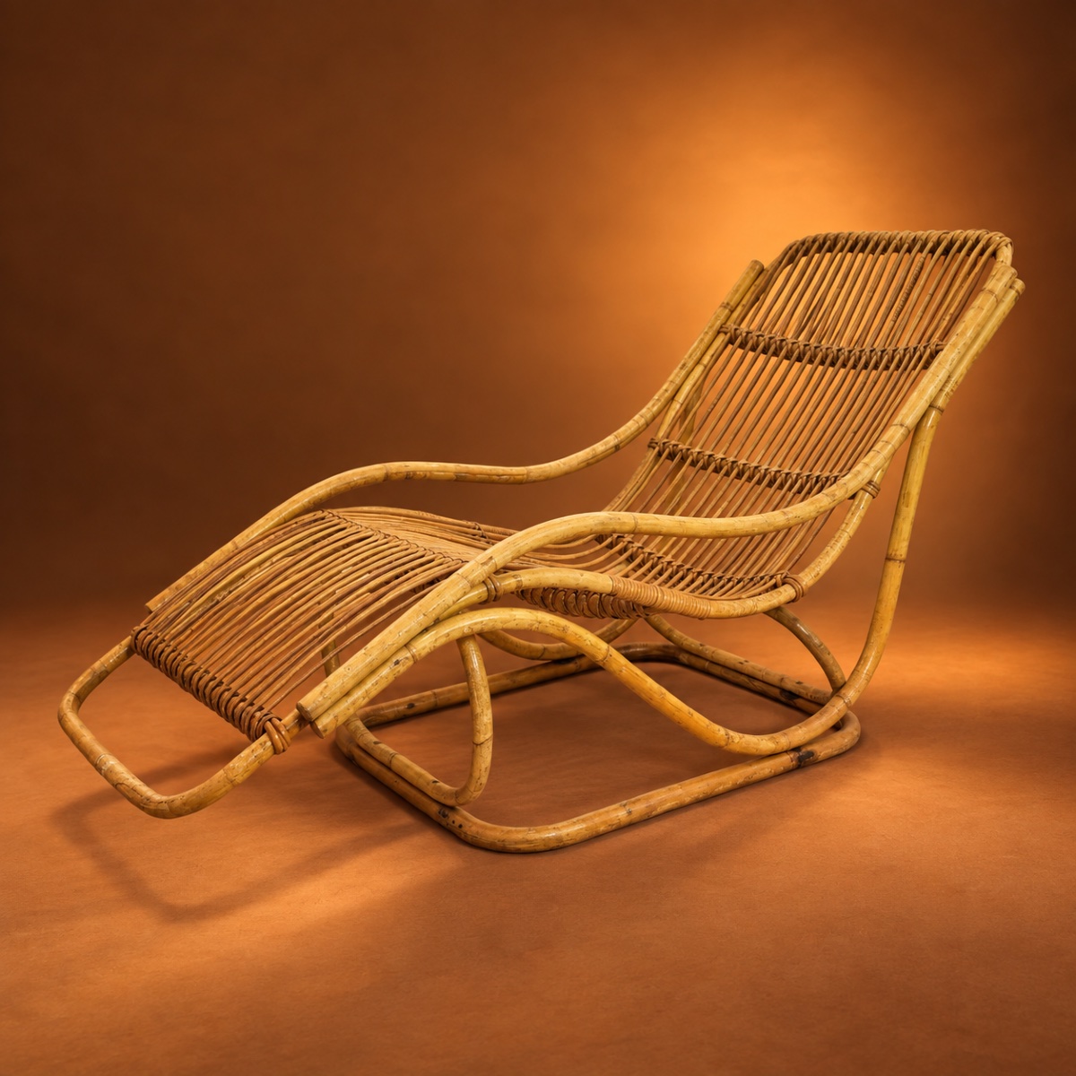 Large Italian Rattan Chaise Longue From The 1960s-photo-3