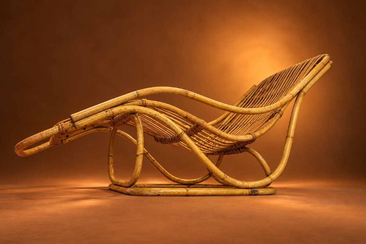 Large Italian Rattan Chaise Longue From The 1960s-photo-4