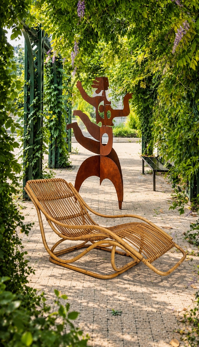 Large Italian Rattan Chaise Longue From The 1960s