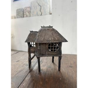 Bronze Incense Burner House - Showa Era