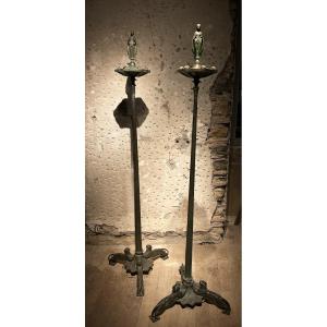 Paire de lampadaire en bronze à l’antique 