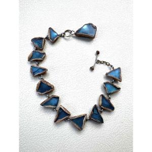 Line Vautrin - Black Talosel And Blue Glass Bracelet, 1960