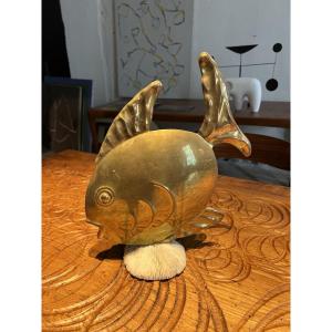 Sandro Petit - Sculpture poisson en laiton et corail