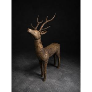 Grande sculpture de cerf forêt noir fin 19e