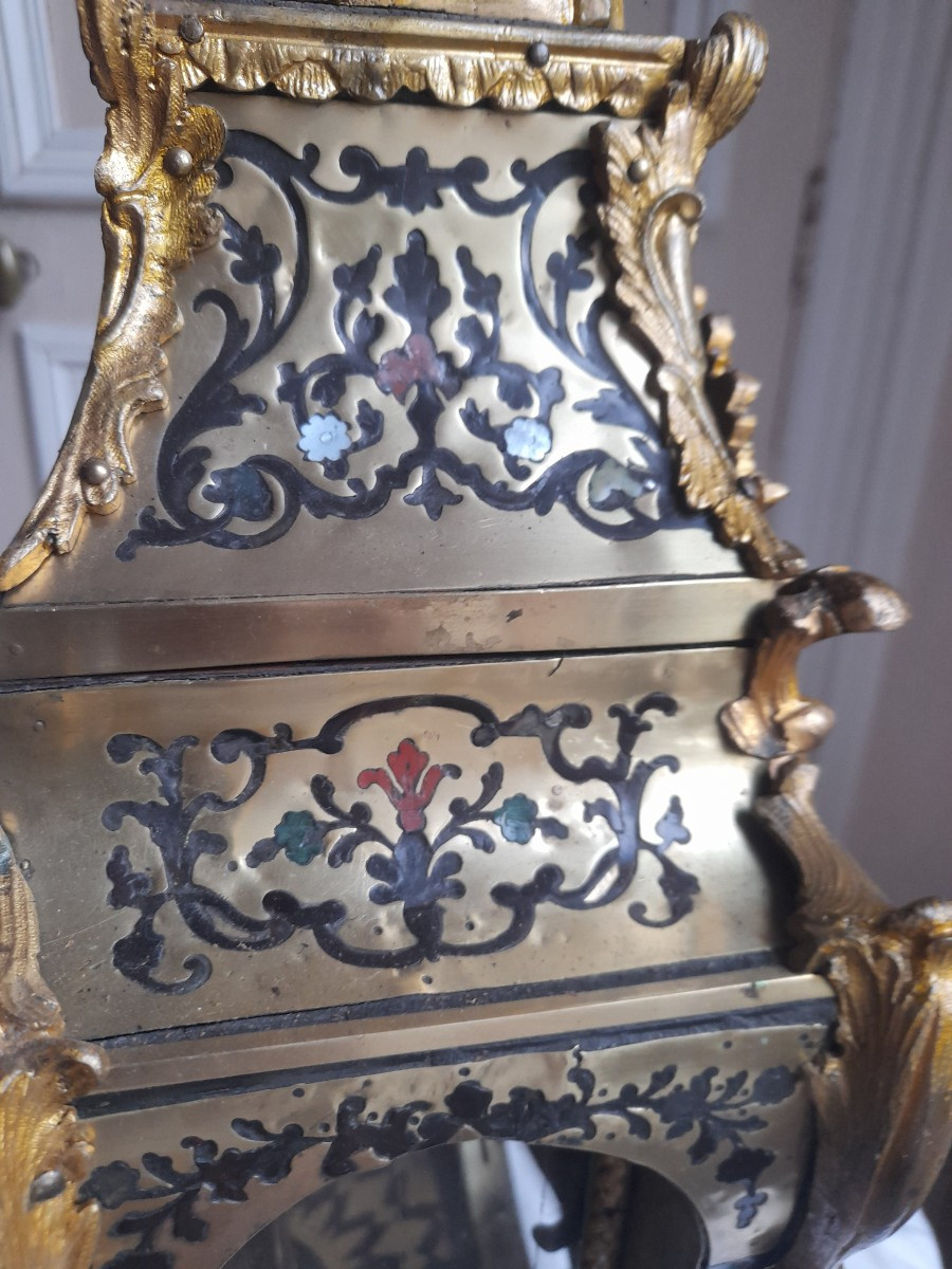 Boulle Cartel Clock With  Five Colors Inlays Signed Le Lubois Ca 1745-photo-3