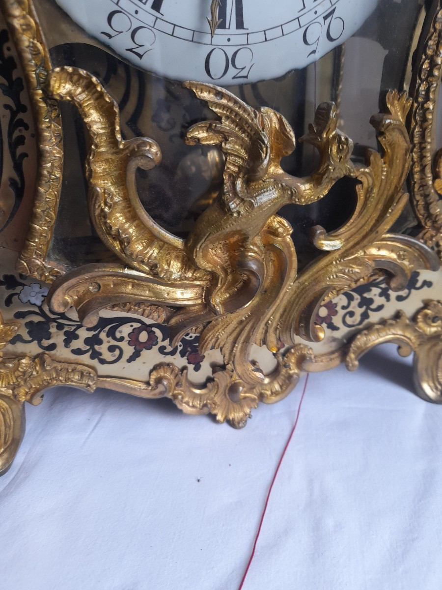 Boulle Cartel Clock With  Five Colors Inlays Signed Le Lubois Ca 1745-photo-4