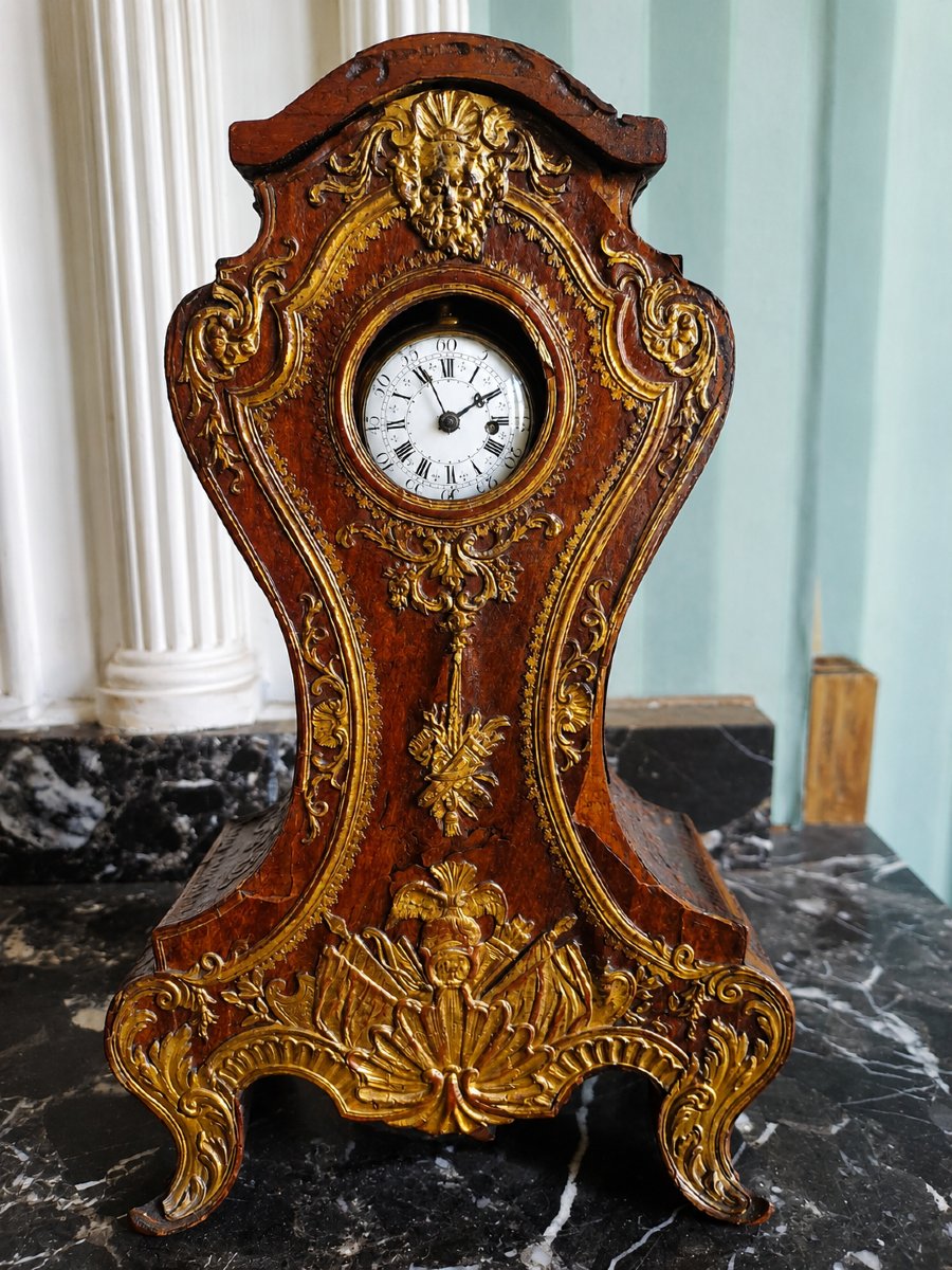 Rare Watch Stand Wood And Embossed Leather  -  Louis XIV Transition  Period - Royal Monogram-photo-3