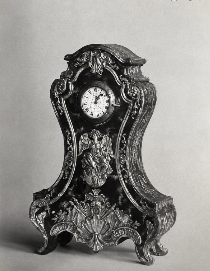 Rare Watch Stand Wood And Embossed Leather  -  Louis XIV Transition  Period - Royal Monogram-photo-8