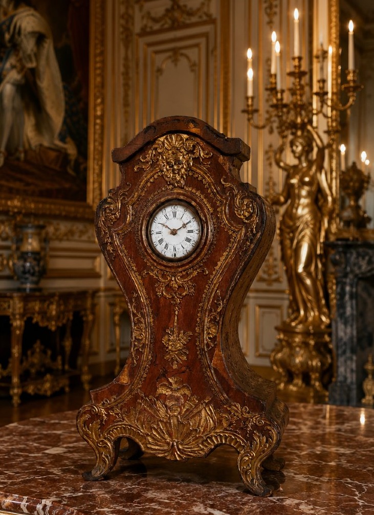 Rare Watch Stand Wood And Embossed Leather  -  Louis XIV Transition  Period - Royal Monogram