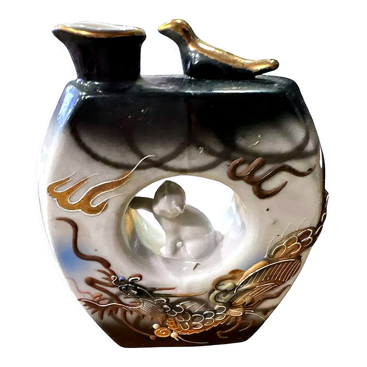 Japanese Porcelain Vase With Lucky Cat 