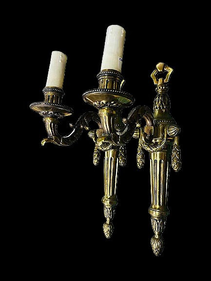 Pair Of Louis XVI Style Gilt Bronze Wall Sconces -photo-4