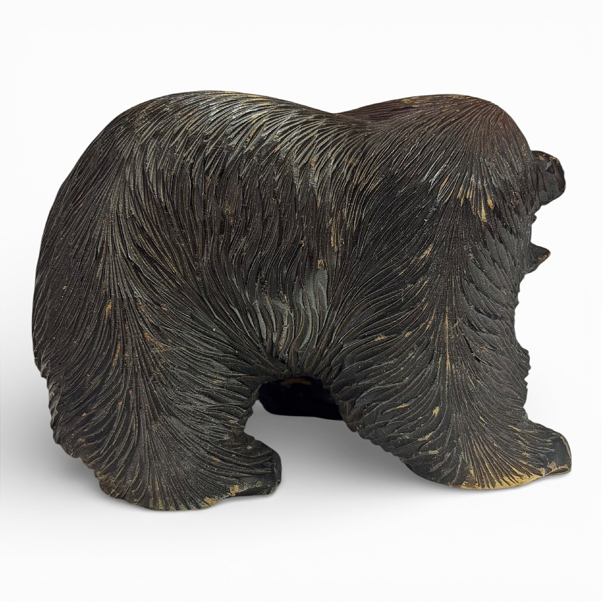 Solid Wood Bear Sculpture, Stained And Carved, Ainu Style Folk Art, Circa 1960-photo-3