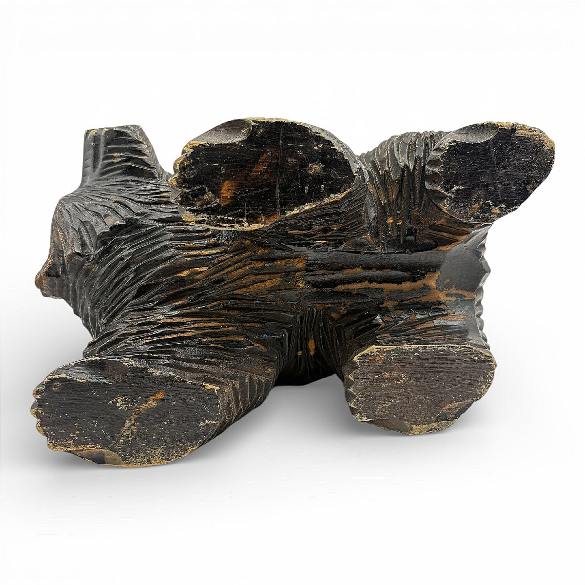 Solid Wood Bear Sculpture, Stained And Carved, Ainu Style Folk Art, Circa 1960-photo-4